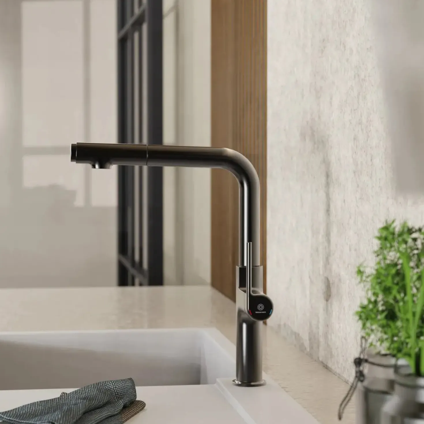Wasserwerk Kitchen Faucet with Straight Pull-Out Spout in Matte Graphite