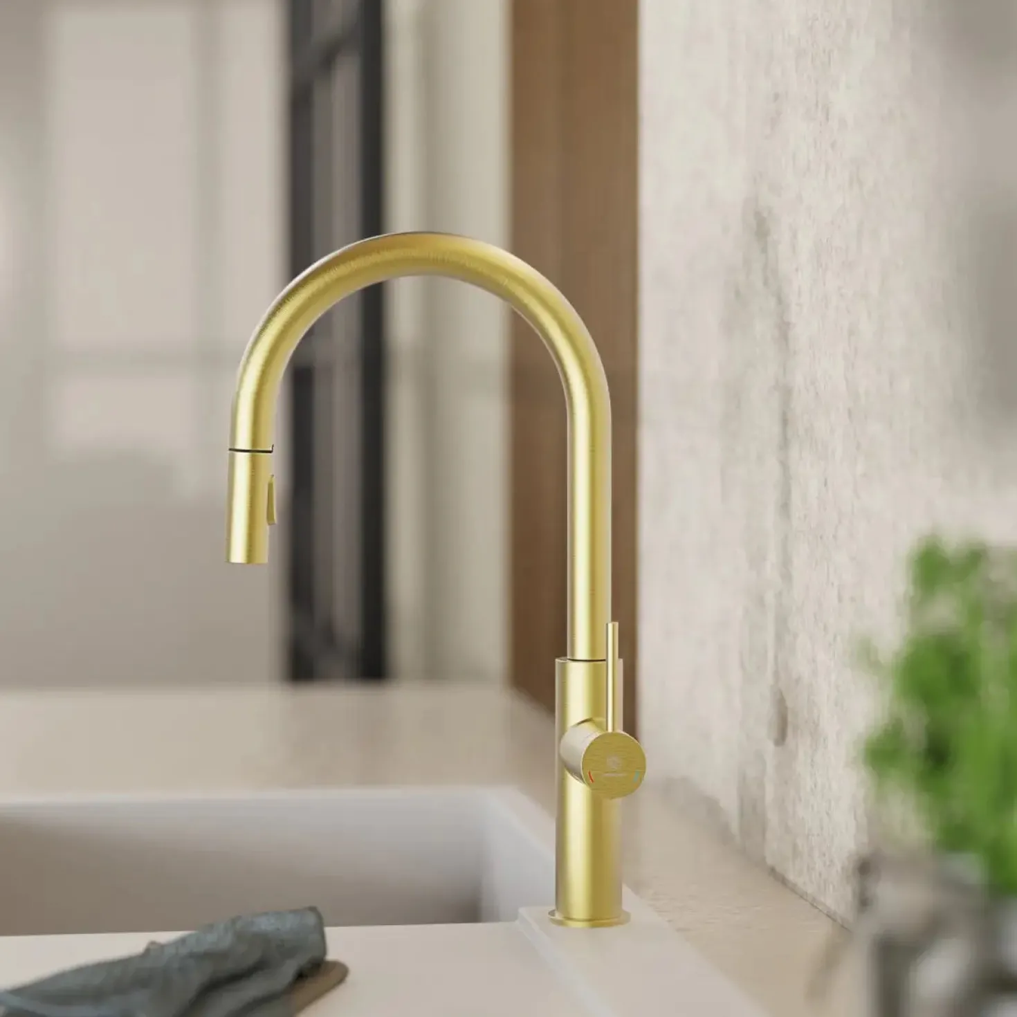 Wasserwerk Kitchen Faucet with Arch Pull-Down Spout in Brushed Gold