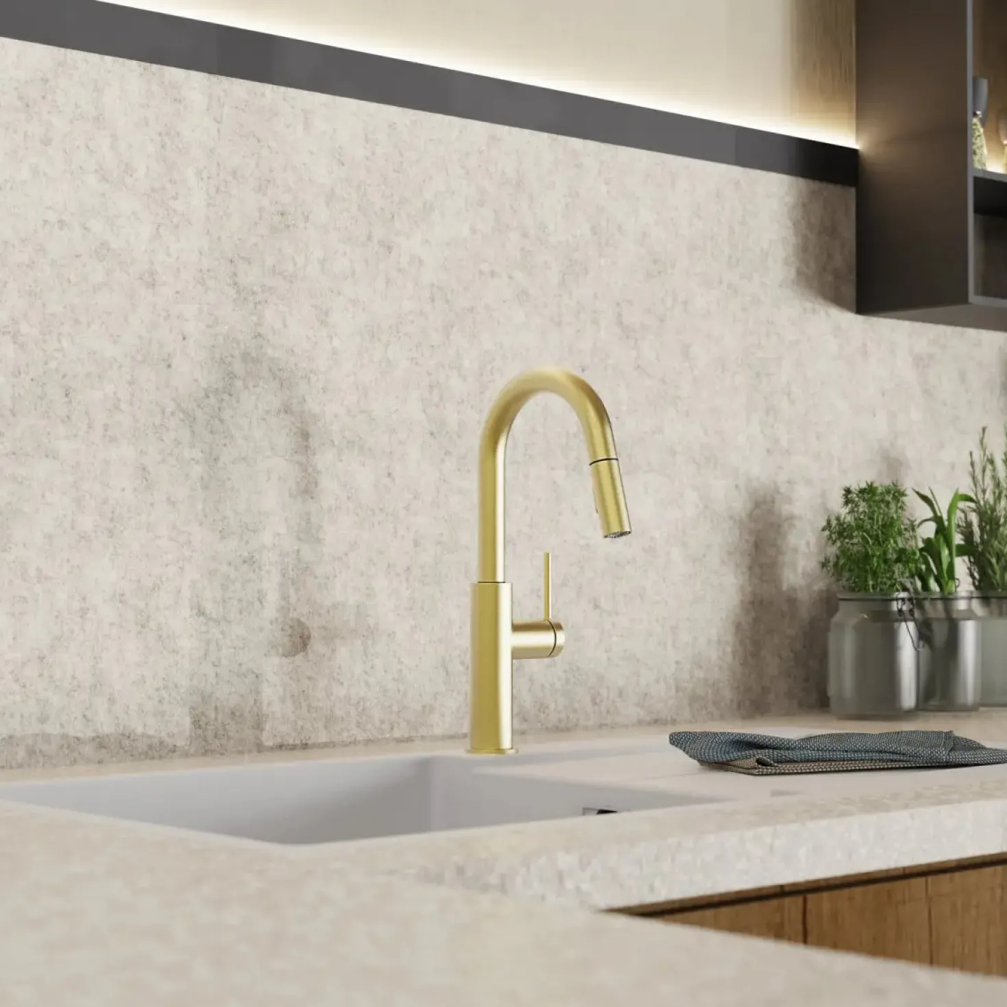 Wasserwerk Pull-Down Kitchen Prep Faucet in Brushed Gold