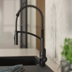 Wasserwerk Single Hole Pull Down Kitchen Faucet in Matte Black