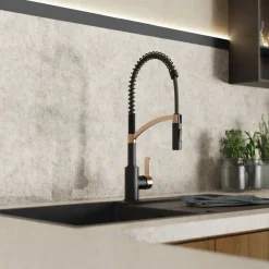 Wasserwerk Single Hole Pull Down Kitchen Faucet | Matte Black & Rose Gold