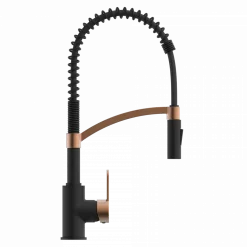 Wasserwerk Single Hole Pull Down Kitchen Faucet | Matte Black & Rose Gold