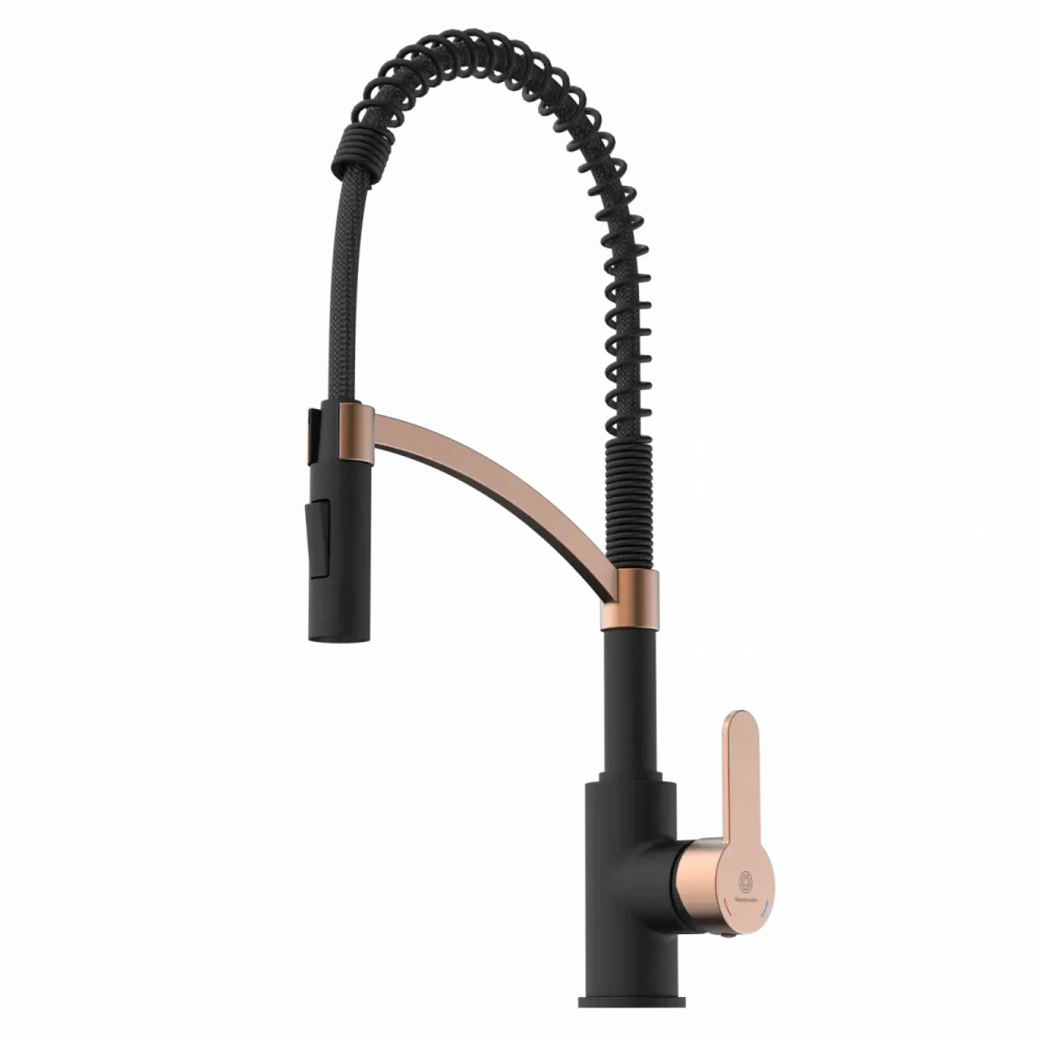 Wasserwerk Single Hole Pull Down Kitchen Faucet | Matte Black & Rose Gold