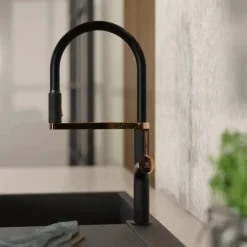 Wasserwerk Single Hole Pull Down Kitchen Faucet | Matte Black & Rose Gold