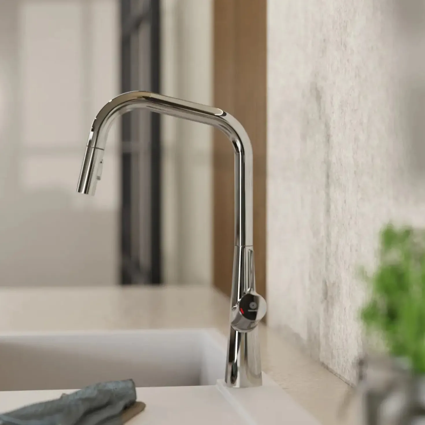 Wasserwerk Single Hole Pull Down Kitchen Faucet in Chrome
