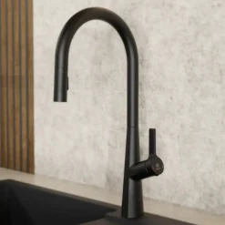 Wasserwerk Single Hole Pull Down Kitchen Faucet in Matte Black