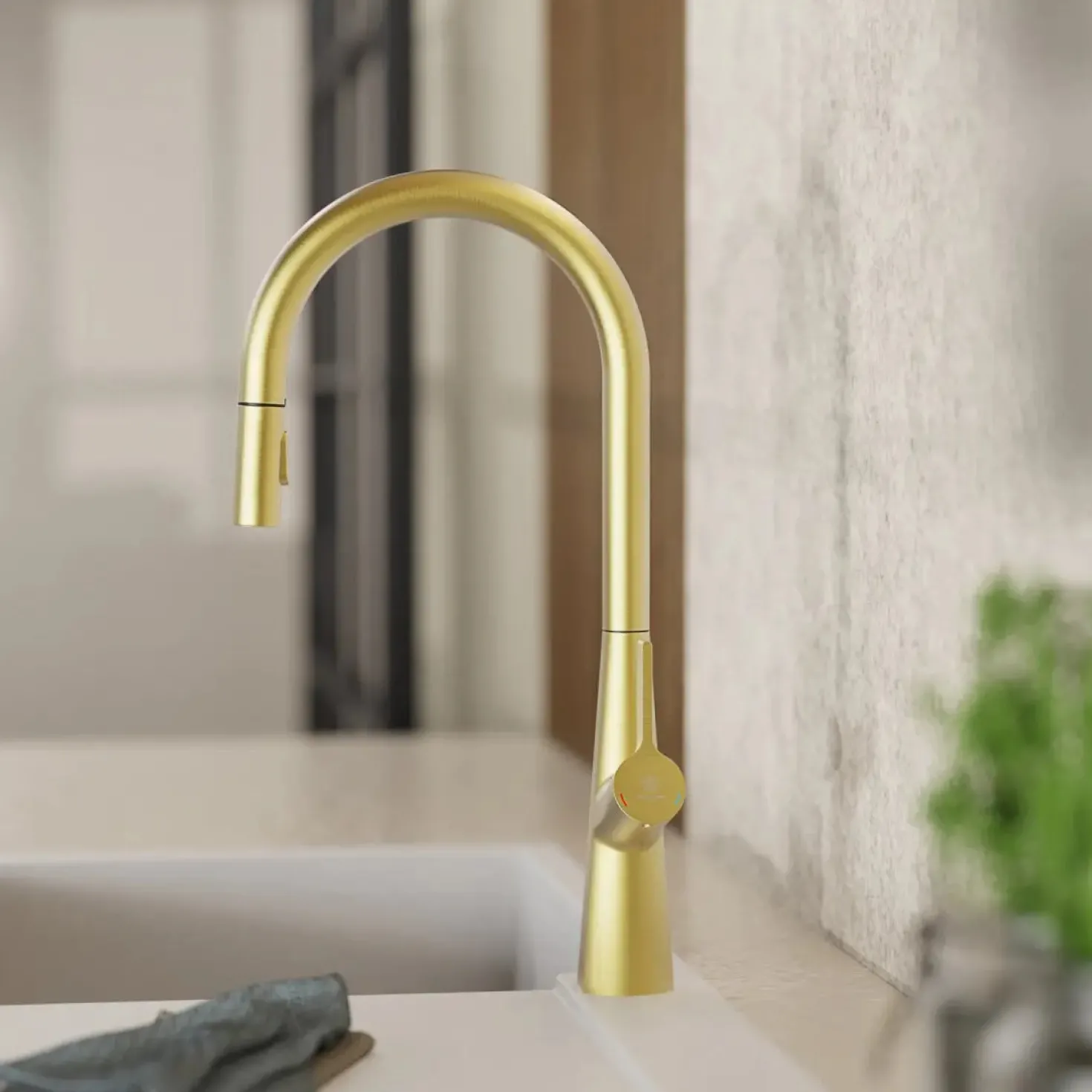 Wasserwerk Single Hole Pull Down Kitchen Faucet in Brushed Gold