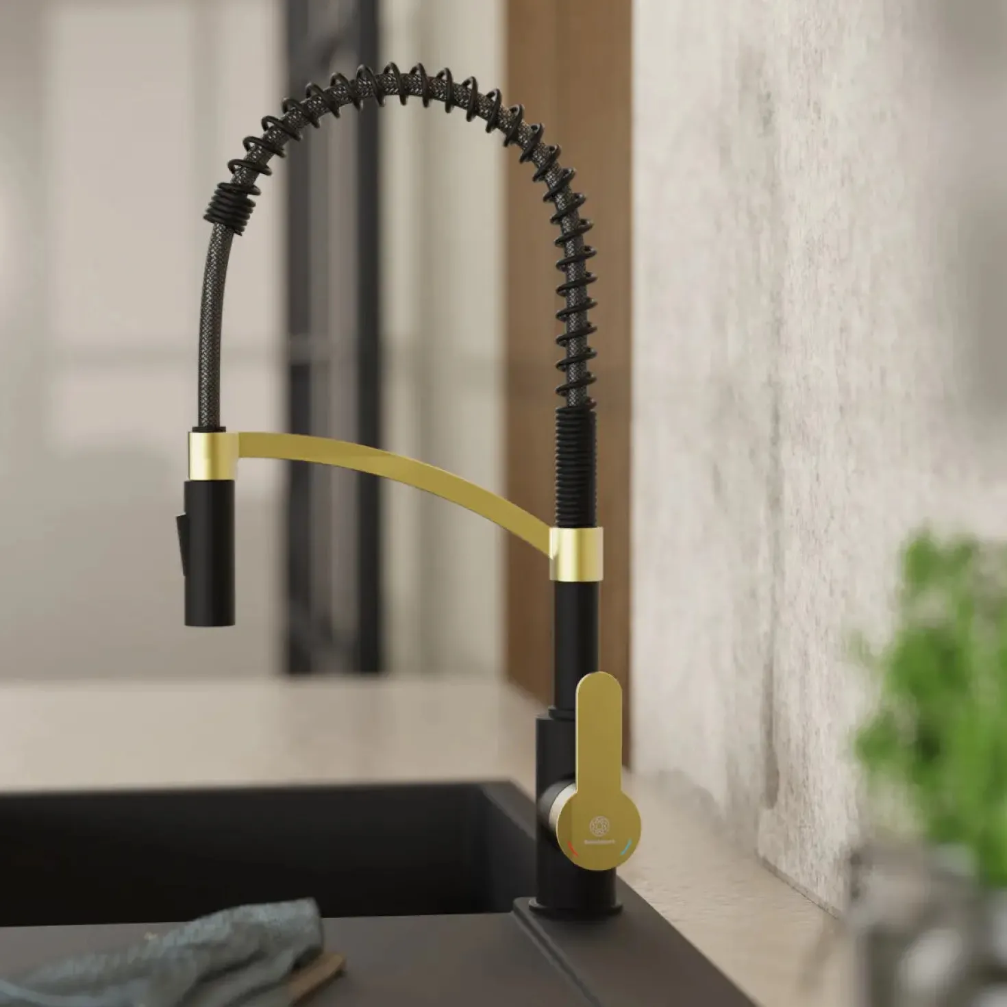 Wasserwerk Single Hole Pull Down Kitchen Faucet | Matte Black & Brushed Gold