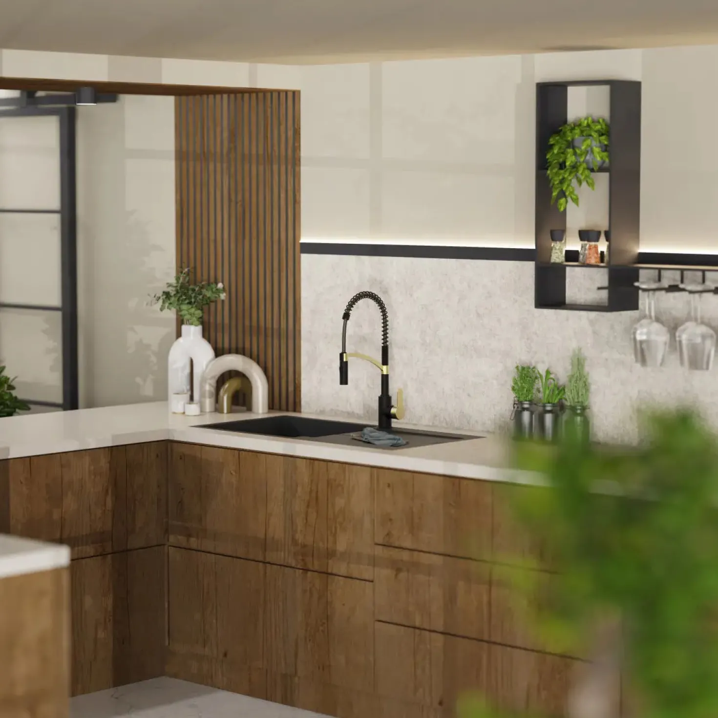 Wasserwerk Single Hole Pull Down Kitchen Faucet | Matte Black & Brushed Gold