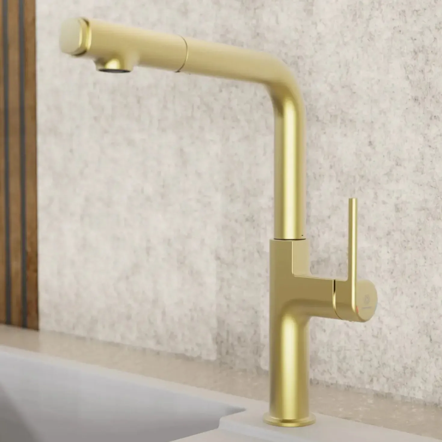 Wasserwerk Single Hole Straight Spout Kitchen Faucet in Brushed Gold