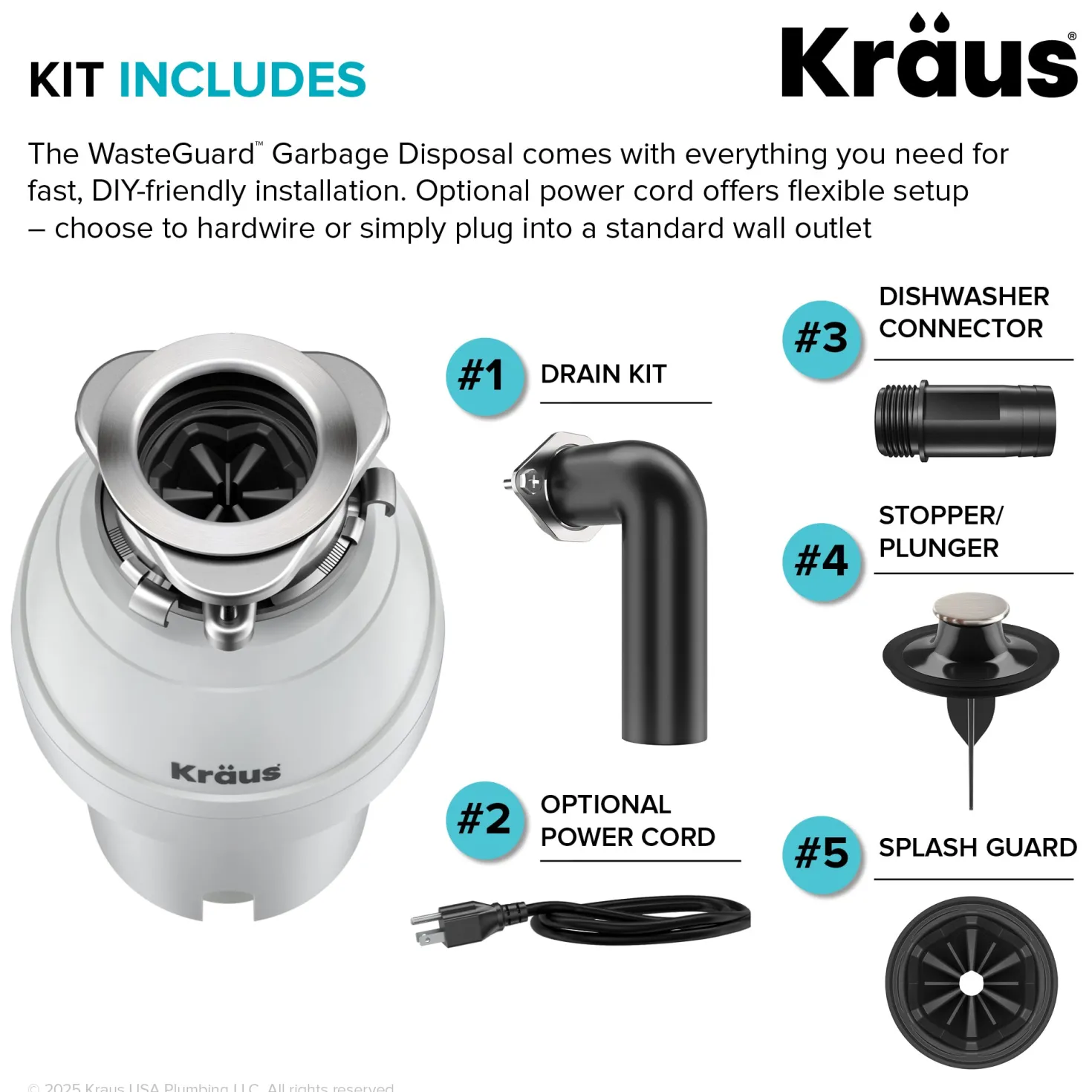 WasteGuard 3/4 HP Continuous Feed Garbage Disposal with Ultra-Quiet Motor