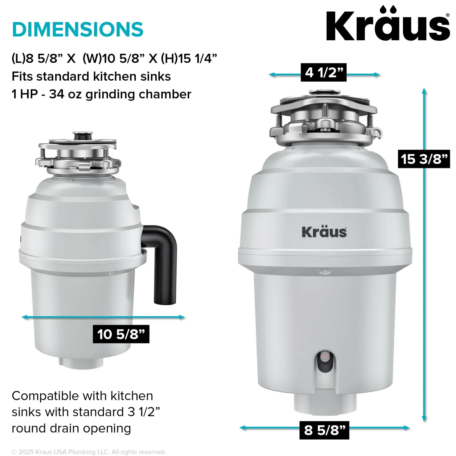 WasteGuard 1 HP Continuous Feed Garbage Disposal with Ultra-Quiet Motor