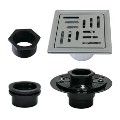 Watercourse 4" Stainless Steel Square Grid Shower Drain with Flange