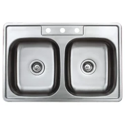 Wells Sinkware 33" 20-Gauge Drop-in 3-Hole 50/50 Double Bowl ADA Compliant Stainless Steel Kitchen Sink