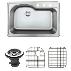 Wells Sinkware 33" 18-Gauge Drop-in Single Bowl Stainless Steel Sink with Grid Rack and Basket Strainer