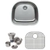 Wells Sinkware 24" 16-Gauge Undermount D-shaped Single Bowl Stainless Steel Kitchen Sink with Grid Rack and Basket Strainer