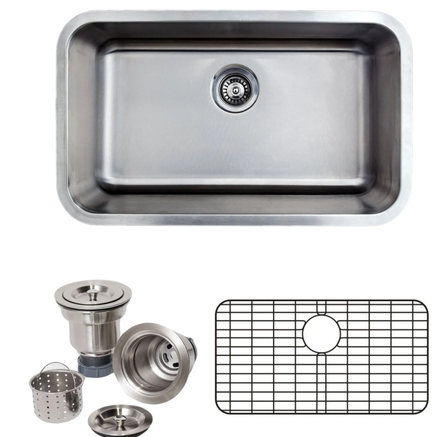 Wells Sinkware 30" 16-Gauge Undermount Single Bowl Stainless Steel Kitchen Sink with Grid Rack and Basket Strainer