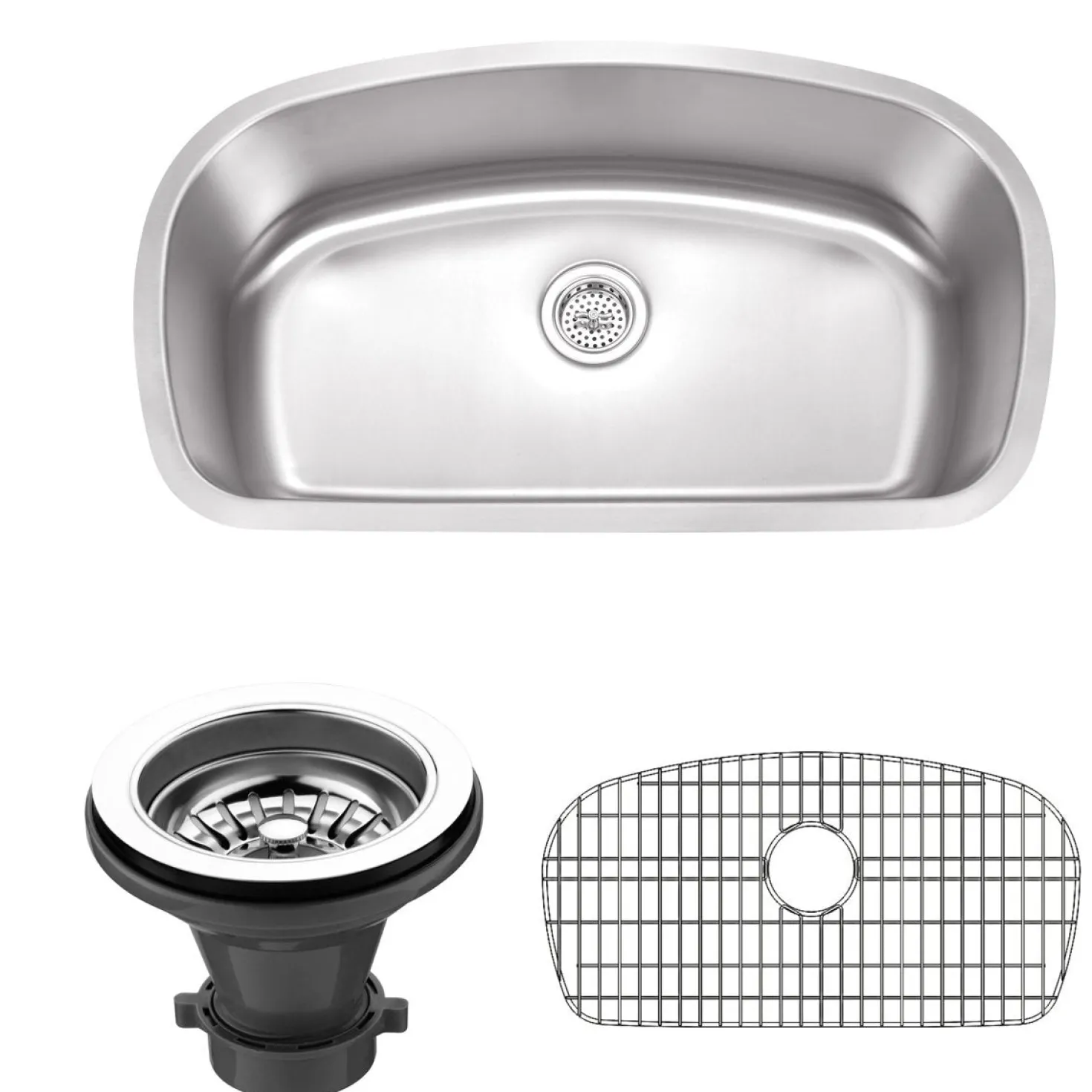 Wells Sinkware 33" 18-Gauge Undermount Single Bowl Stainless Steel Kitchen Sink with Grid Rack and Strainer