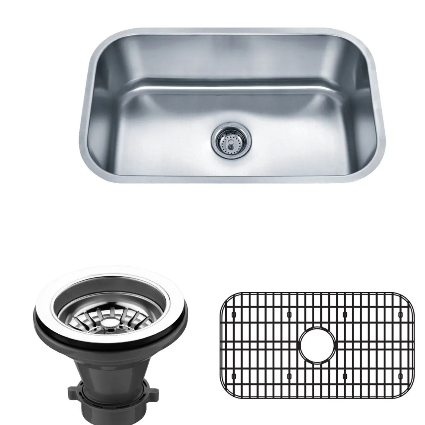 Wells Sinkware 30" 18-Gauge Undermount Single Bowl Stainless Steel Kitchen Sink with Grid Rack and Strainer