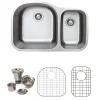 Wells Sinkware 32" 18-Gauge Undermount Double Bowl Stainless Steel Kitchen Sink with Grid Rack and Basket Strainer