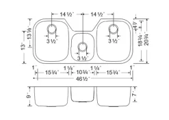 Wells Sinkware 46" 18-Gauge Undermount Triple Bowl Stainless Steel Kitchen Sink