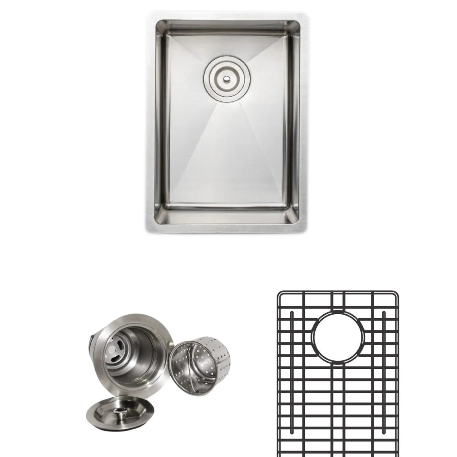 Wells Sinkware Handcrafted 14" 16-Gauge Undermount Elongated Stainless Steel Bar Sink with Grid Rack and Basket Strainer