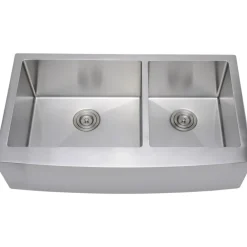 Wells Sinkware Handcrafted 36" 16-Gauge Arched Apron Front Farmhouse 60/40 Double Bowl Stainless Steel Kitchen Sink