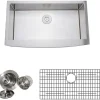 Wells Sinkware Handcrafted 36" 16-Gauge Arched Apron Front Farmhouse Single Bowl Stainless Steel Kitchen Sink with Grid Rack and Basket Strainer