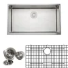 Wells Sinkware Handcrafted 33" 16-Gauge Apron Front Farmhouse Single Bowl Stainless Steel Kitchen Sink with Grid Rack and Basket Strainer