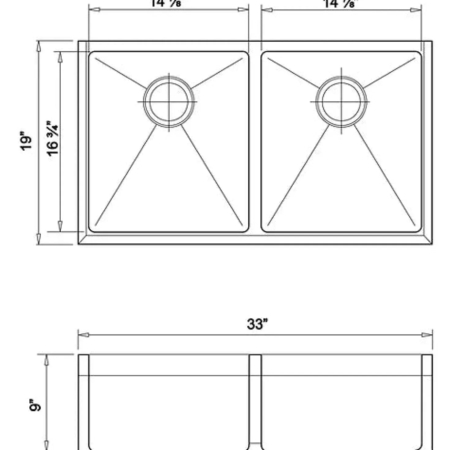 Wells Sinkware Handcrafted 33" 16-Gauge Apron Front Farmhouse 50-50 Double Bowl Stainless Steel Kitchen Sink