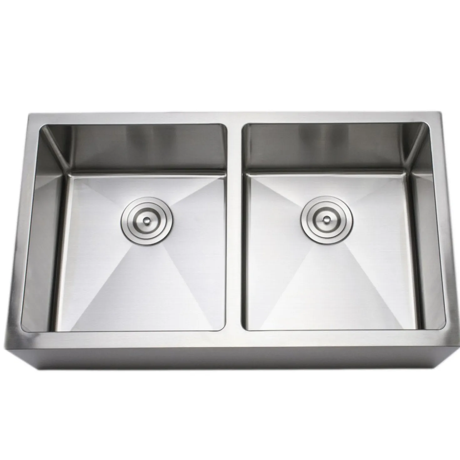 Wells Sinkware Handcrafted 33" 16-Gauge Apron Front Farmhouse 50-50 Double Bowl Stainless Steel Kitchen Sink