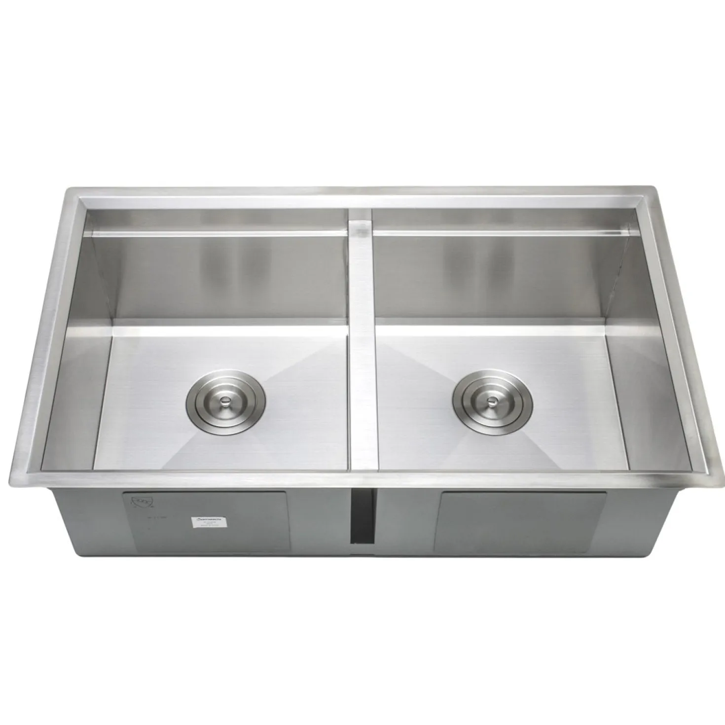 Wells Sinkware Handcrafted 32" Undermount 50-50 Double Bowl Stainless Steel Kitchen Sink with Companion Stainless Steel Colander and Rubber Wood Cutting Board