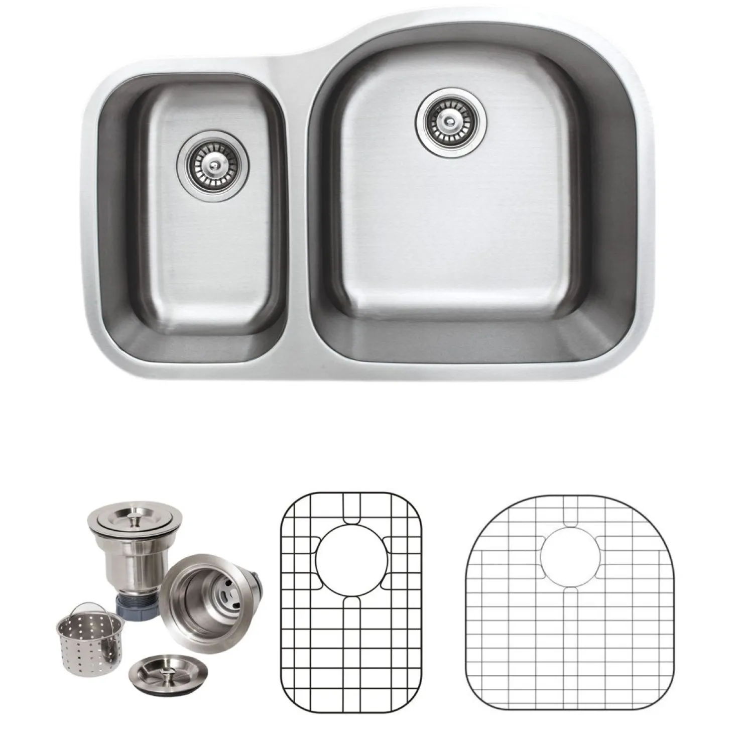 Wells Sinkware 32" Undermount Double Bowl 16 Gauge Stainless Kitchen Sink with Grids & Drains