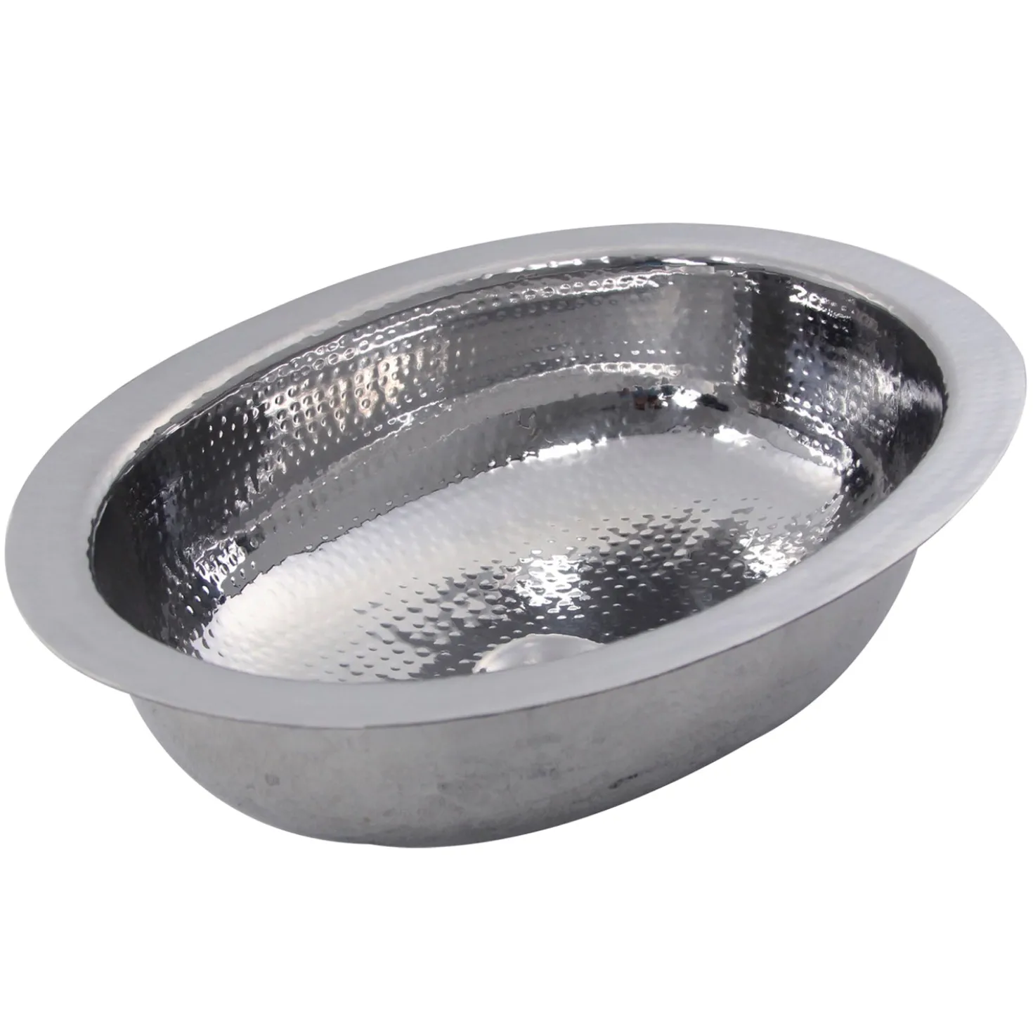 17 1/2" x 13 3/4" Hand Hammered Stainless Steel Oval Undermount Bathroom Sink