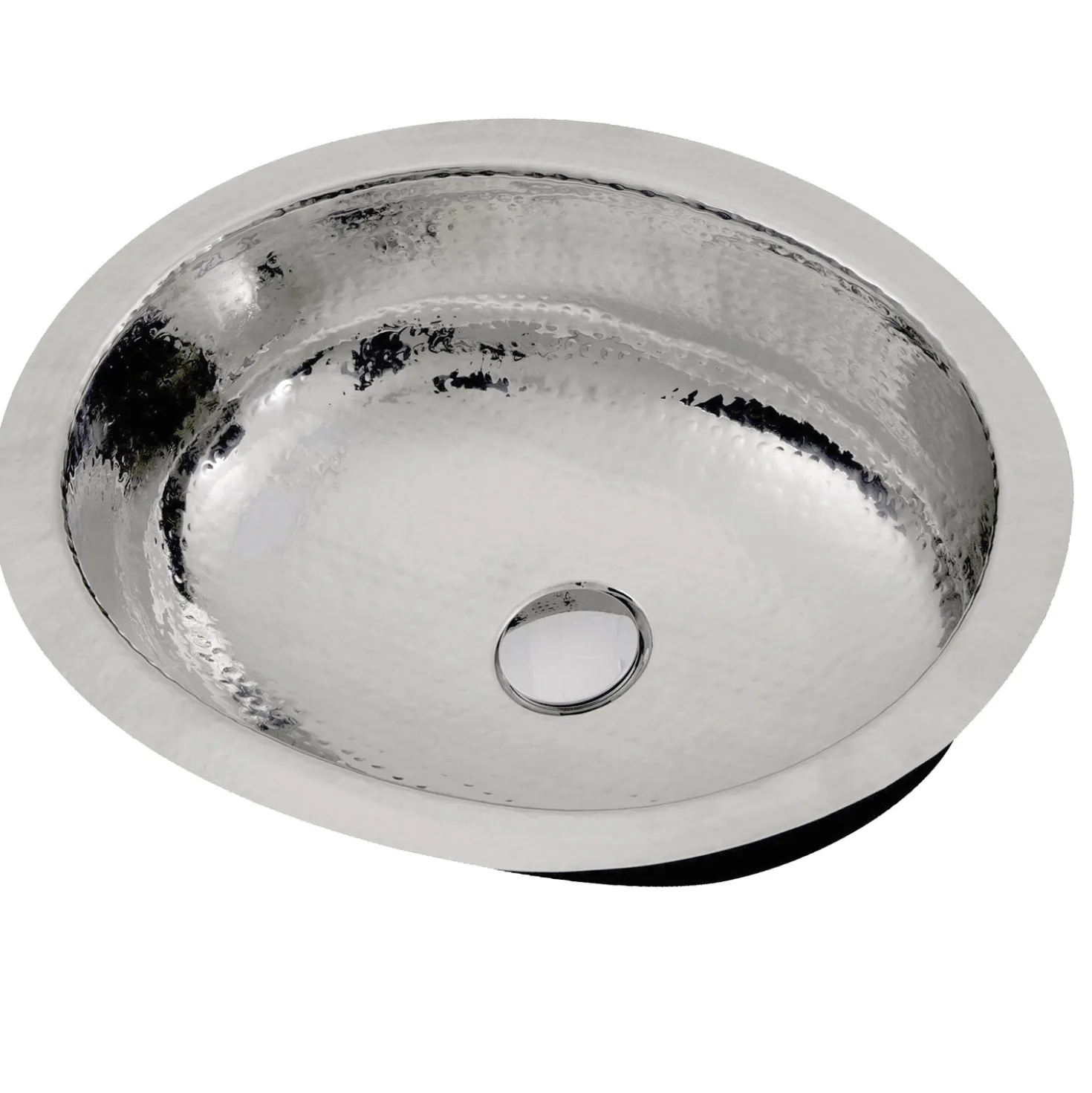 17 1/2" x 13 3/4" Hand Hammered Stainless Steel Oval Undermount Bathroom Sink