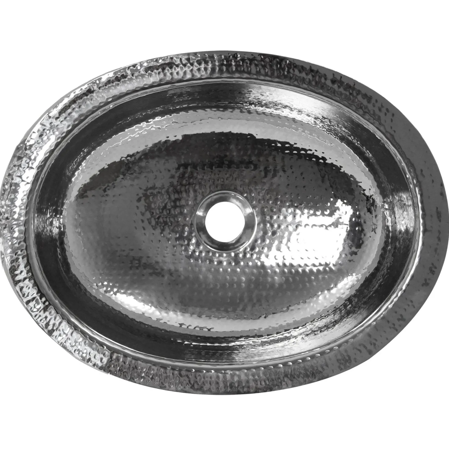 17 1/2" x 13 3/4" Hand Hammered Stainless Steel Oval Undermount Bathroom Sink