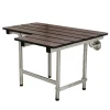28" x 21" Wall Mount Fold Down Shower Seat with Additional Floor Supports in Dark Mahogany Wood Grain & Stainless