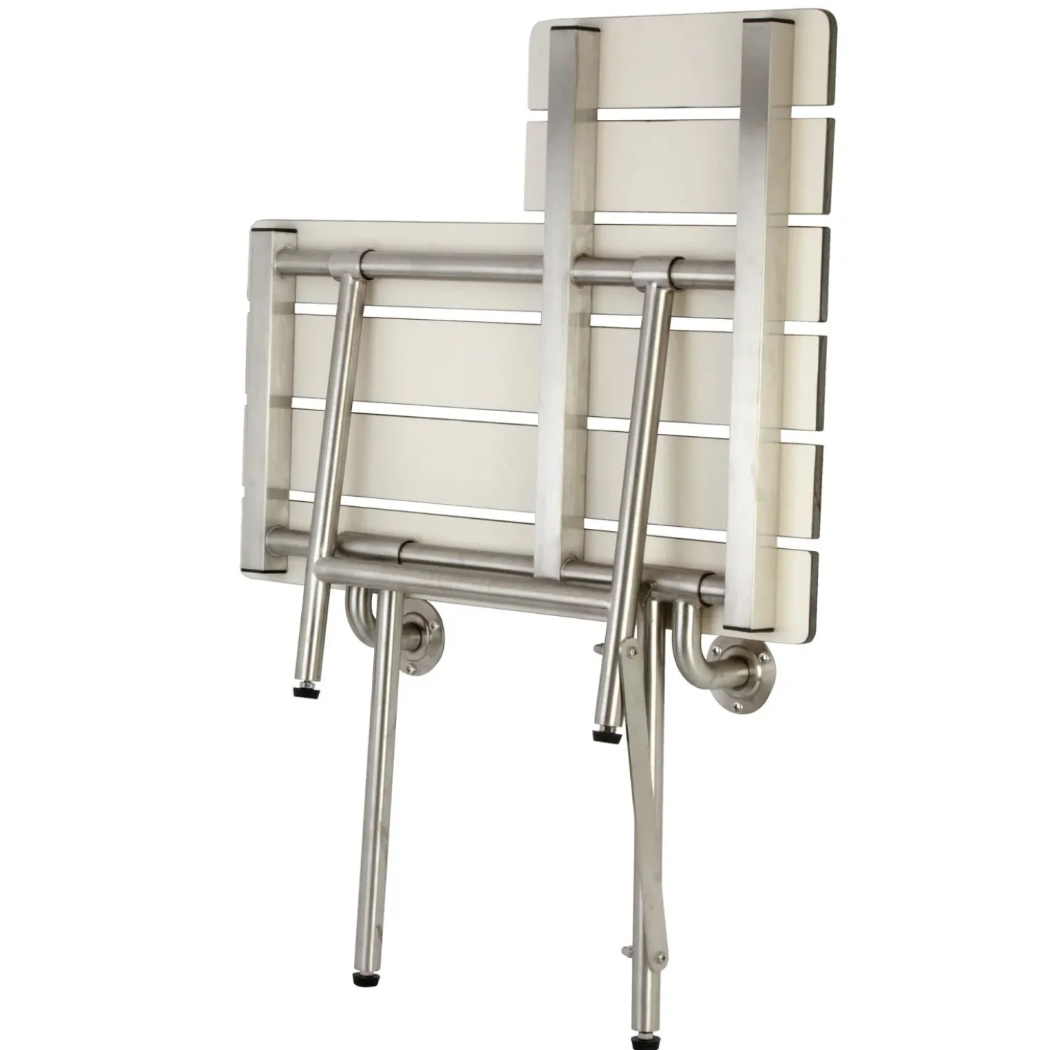28" x 21" Wall Mount Fold Down Shower Seat with Additional Floor Supports in Brushed Stainless Steel