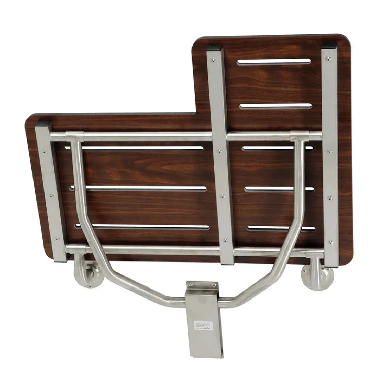 28" x 21" Wall Mount Fold Down Shower Seat in Dark Mahogany Wood Grain & Stainless