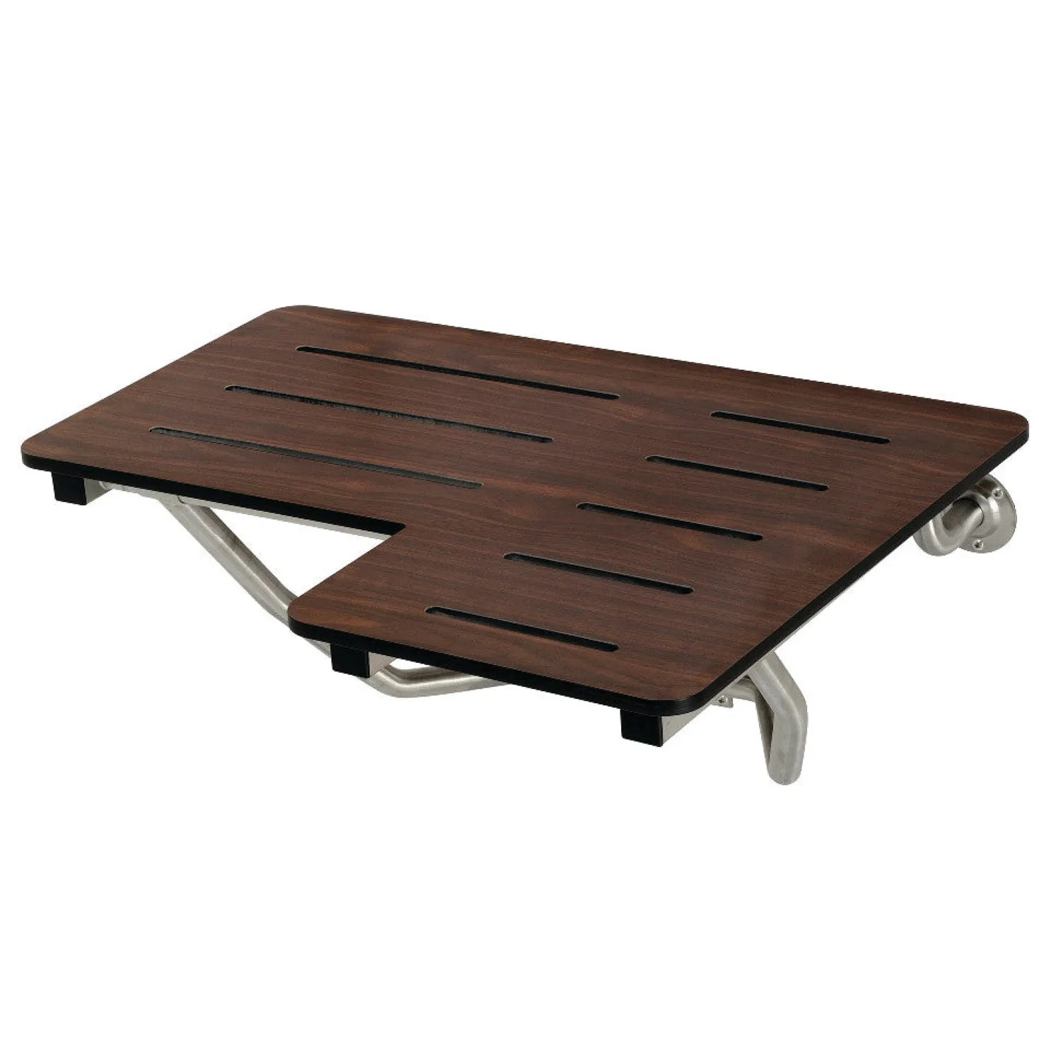 28" x 21" Wall Mount Fold Down Shower Seat in Dark Mahogany Wood Grain & Stainless