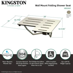 28" x 21" Wall Mount Fold Down Shower Seat in Brushed Stainless Steel