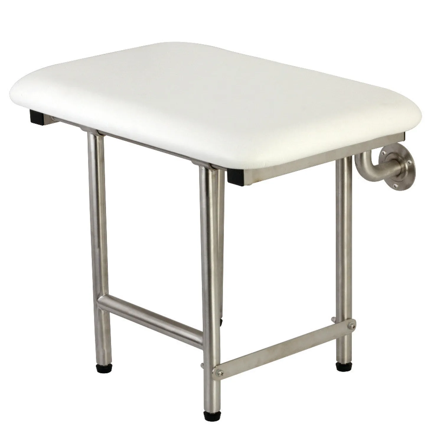 22"x 16" Wall Mount Fold Down Shower Seat with Floor Support in Brushed Stainless Steel
