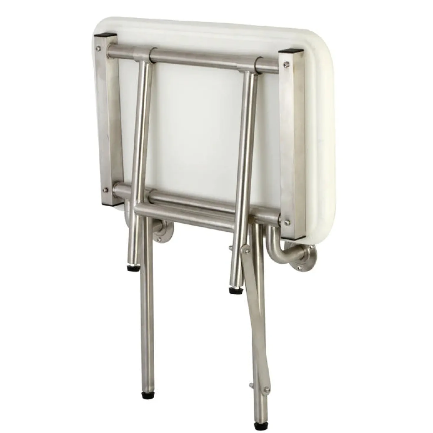 22"x 16" Wall Mount Fold Down Shower Seat with Floor Support in Brushed Stainless Steel